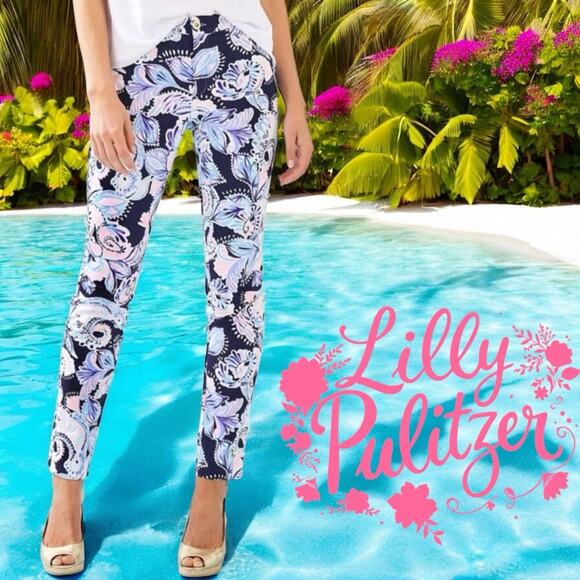 Lilly Pulitzer NWT Kelly High Rise Skinny Ankle Pants High Rise Tide Navy Holy 6 - Picture 2 of 5